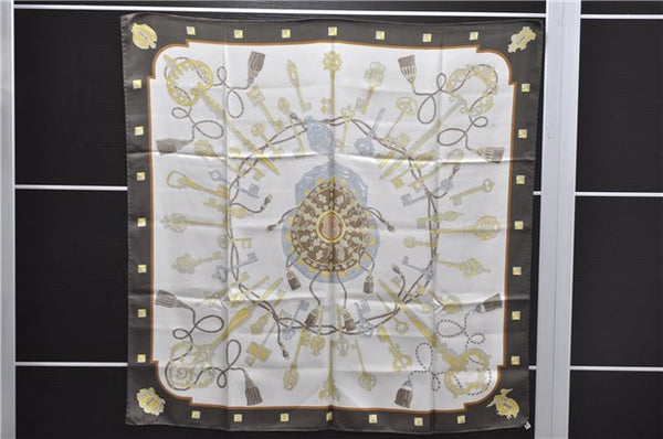 Authentic HERMES Carre 90 Scarf "LES CLES" Silk Brown 5436D