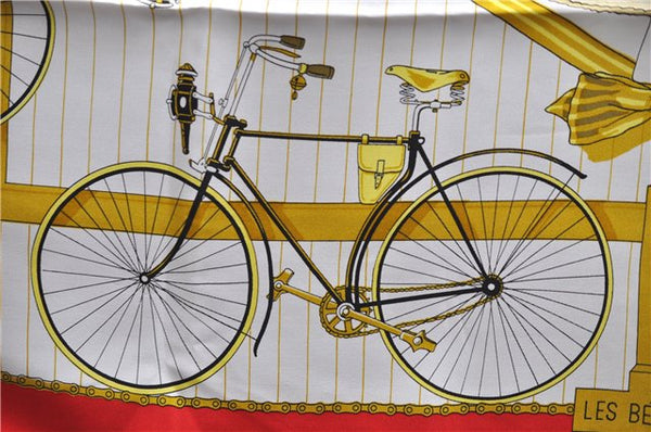 Authentic HERMES Carre 90 Scarf "LES BECANES" Silk Red 5438D