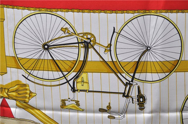 Authentic HERMES Carre 90 Scarf "LES BECANES" Silk Red 5438D