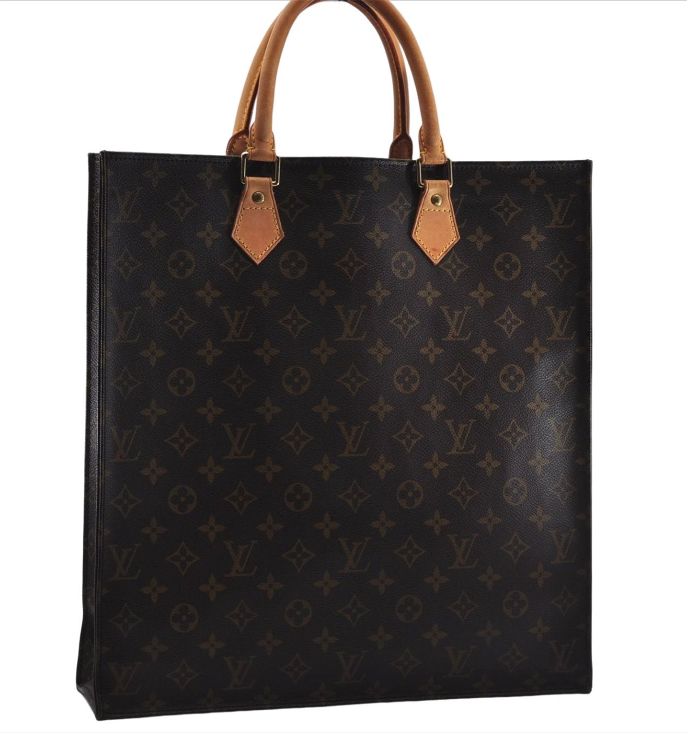 Authentic Louis Vuitton Monogram Sac Plat Hand Bag M51140 LV 5438E
