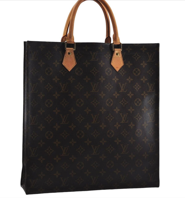 Authentic Louis Vuitton Monogram Sac Plat Hand Bag M51140 LV 5438E