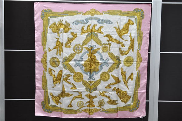 Authentic HERMES Carre 90 Scarf "LES PARURES DU VENT" Silk Pink 5440D