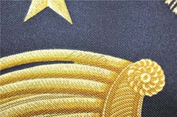 Authentic HERMES Carre 90 Scarf "Poste et Cavalerie" Silk Black 5441D