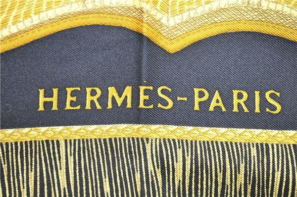 Authentic HERMES Carre 90 Scarf "Poste et Cavalerie" Silk Black 5441D