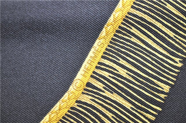 Authentic HERMES Carre 90 Scarf "Poste et Cavalerie" Silk Black 5441D