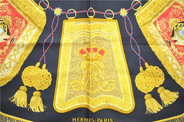 Authentic HERMES Carre 90 Scarf "Poste et Cavalerie" Silk Black 5441D