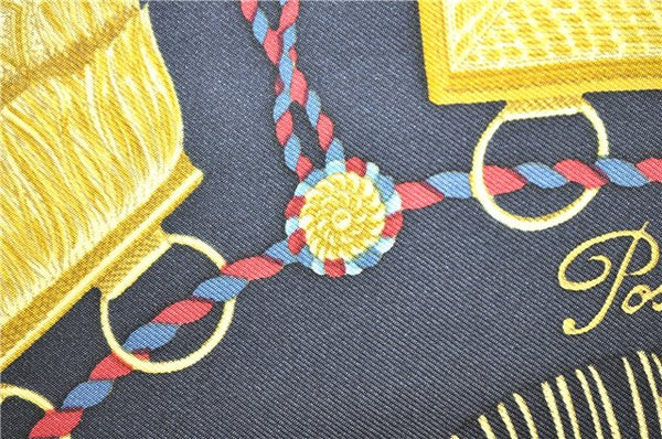 Authentic HERMES Carre 90 Scarf "Poste et Cavalerie" Silk Black 5441D