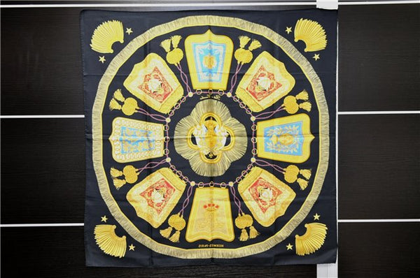 Authentic HERMES Carre 90 Scarf "Poste et Cavalerie" Silk Black 5441D