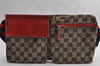 Authentic GUCCI Sherry Line Waist Body Bag GG Canvas Leather 28566 Navy 5441I
