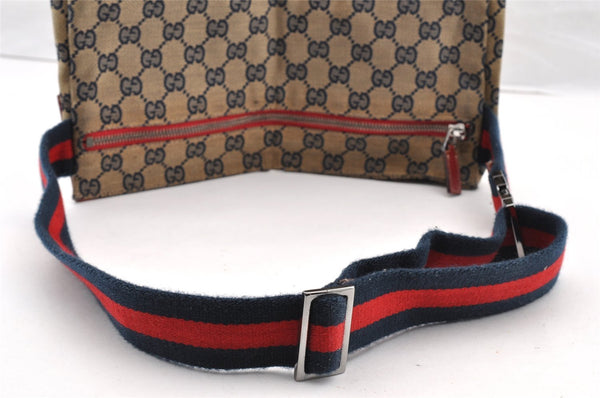 Authentic GUCCI Sherry Line Waist Body Bag GG Canvas Leather 28566 Navy 5441I