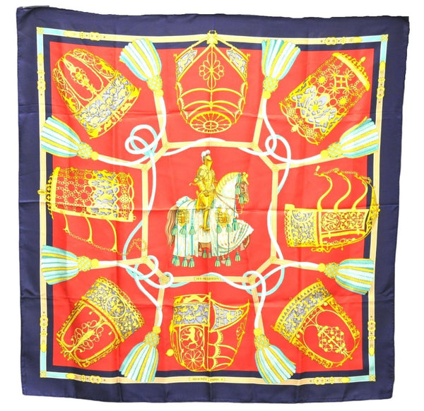 Authentic HERMES Carre 90 Scarf "LES MUSEROLLES" Silk Navy 5442D