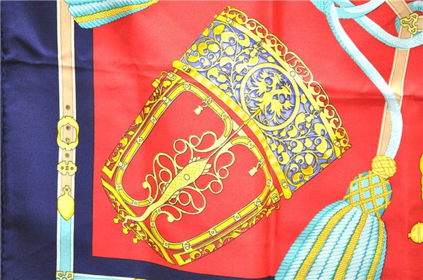 Authentic HERMES Carre 90 Scarf "LES MUSEROLLES" Silk Navy 5442D