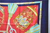 Authentic HERMES Carre 90 Scarf "LES MUSEROLLES" Silk Navy 5442D