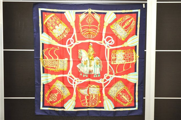 Authentic HERMES Carre 90 Scarf "LES MUSEROLLES" Silk Navy 5442D