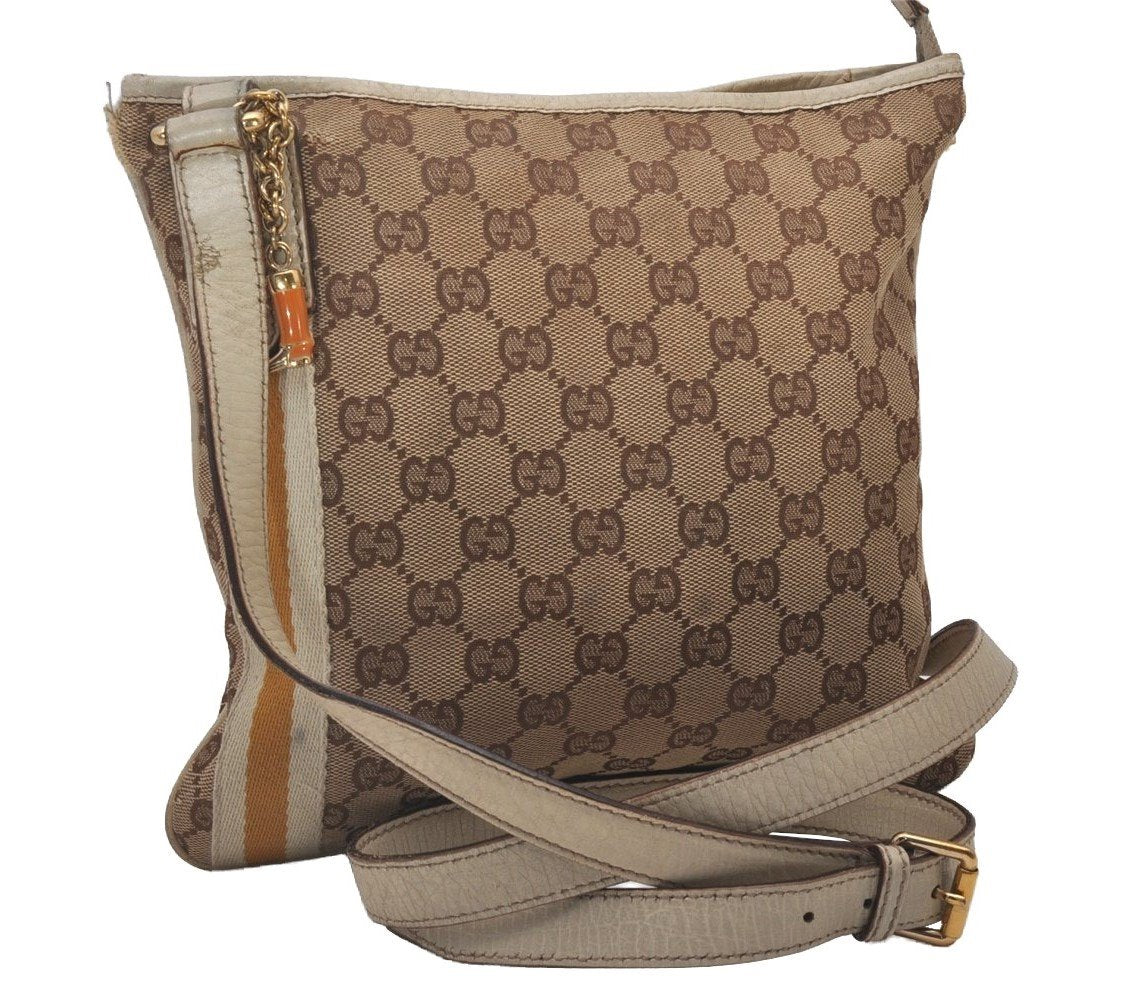 Authentic GUCCI Sherry Line Shoulder Bag GG Canvas Leather 144388 Brown 5446I
