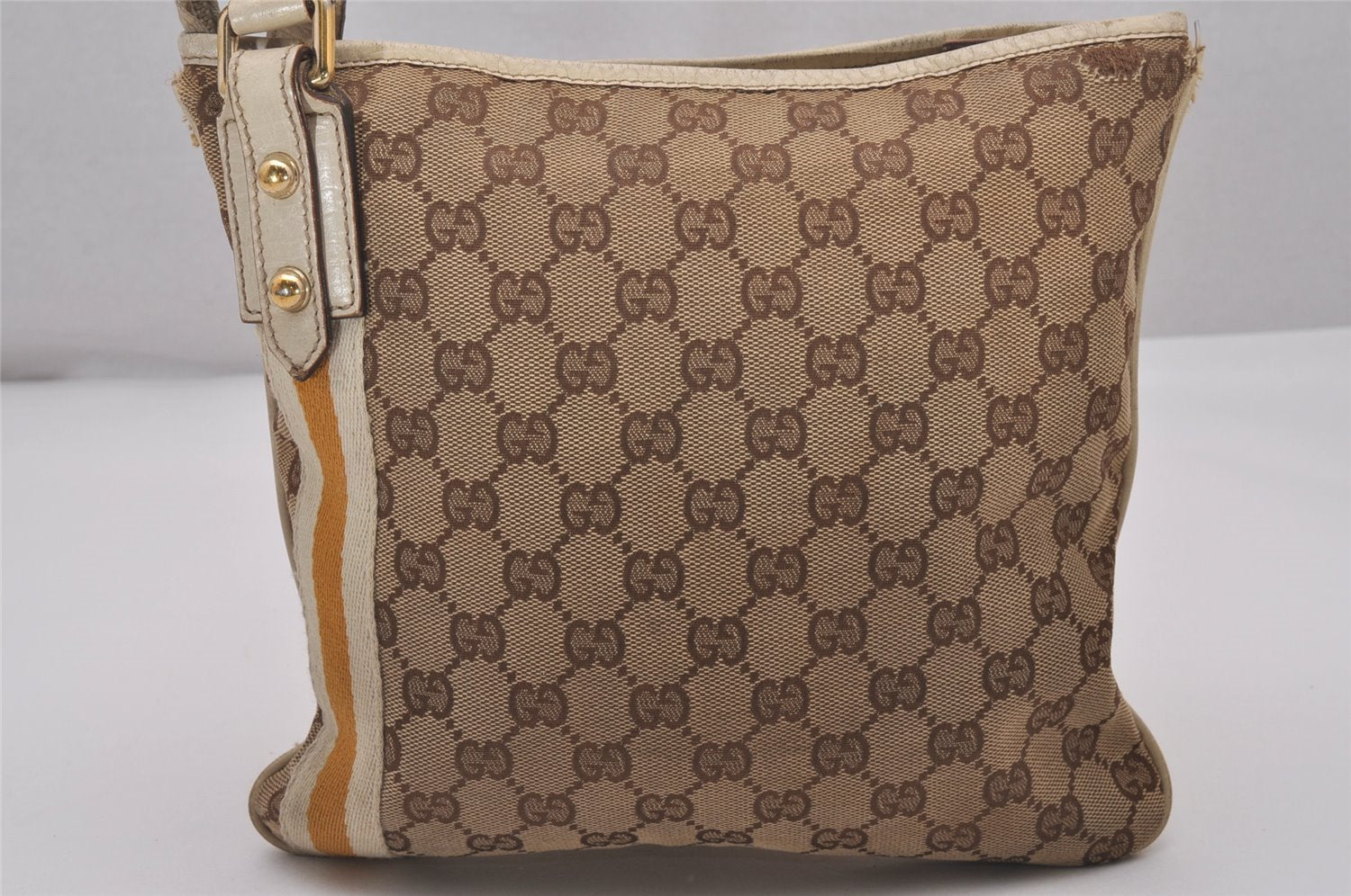 Authentic GUCCI Sherry Line Shoulder Bag GG Canvas Leather 144388 Brown 5446I