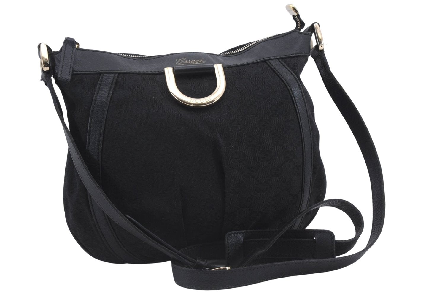 Authentic GUCCI Abbey Shoulder Cross Bag GG Canvas Leather 203257 Black 5449D