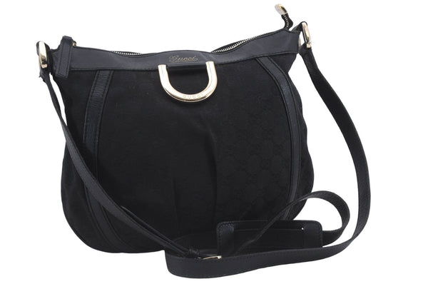 Authentic GUCCI Abbey Shoulder Cross Bag GG Canvas Leather 203257 Black 5449D