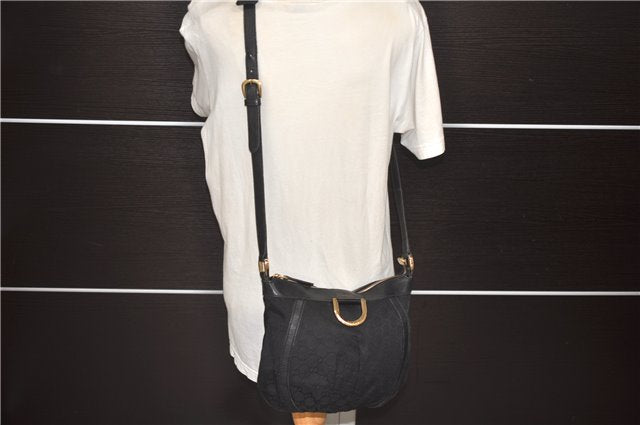Authentic GUCCI Abbey Shoulder Cross Bag GG Canvas Leather 203257 Black 5449D