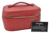 Authentic CHANEL Caviar Skin CoCo Mark Vanity Hand Bag Case Red CC 5452E