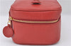 Authentic CHANEL Caviar Skin CoCo Mark Vanity Hand Bag Case Red CC 5452E