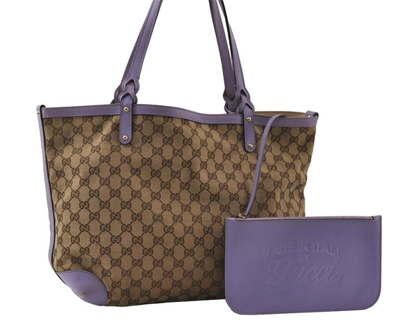 Authentic GUCCI Craft Shoulder Tote Bag GG Canvas Leather 247209 Brown 5452I