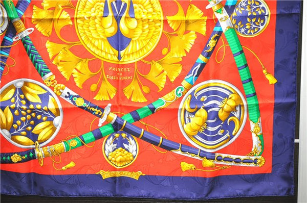 Authentic HERMES Carre 90 Scarf "DAIMYO" Silk Navy Box 5453D