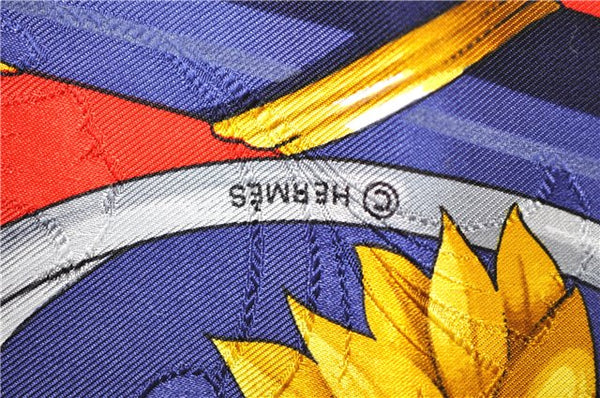 Authentic HERMES Carre 90 Scarf "DAIMYO" Silk Navy Box 5453D