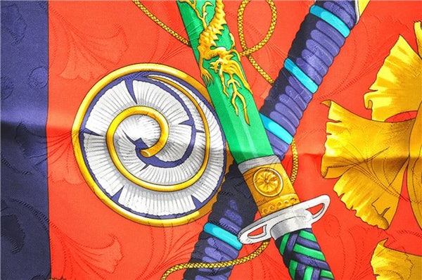 Authentic HERMES Carre 90 Scarf "DAIMYO" Silk Navy Box 5453D