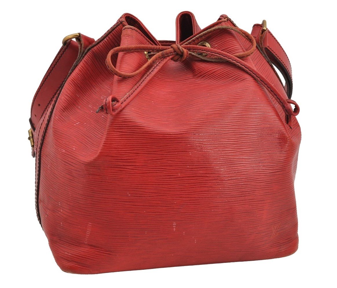 Authentic Louis Vuitton Epi Petit Noe Shoulder Drawstring Bag M44107 Red 5453I