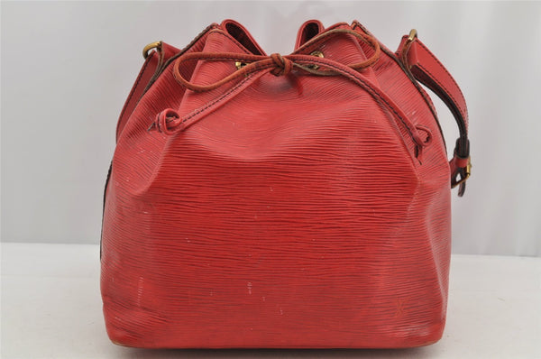 Authentic Louis Vuitton Epi Petit Noe Shoulder Drawstring Bag M44107 Red 5453I