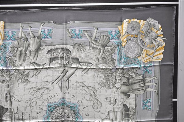Authentic HERMES Carre 90 Scarf "AZVLEJOS" Silk Gray 5455D