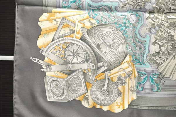 Authentic HERMES Carre 90 Scarf "AZVLEJOS" Silk Gray 5455D