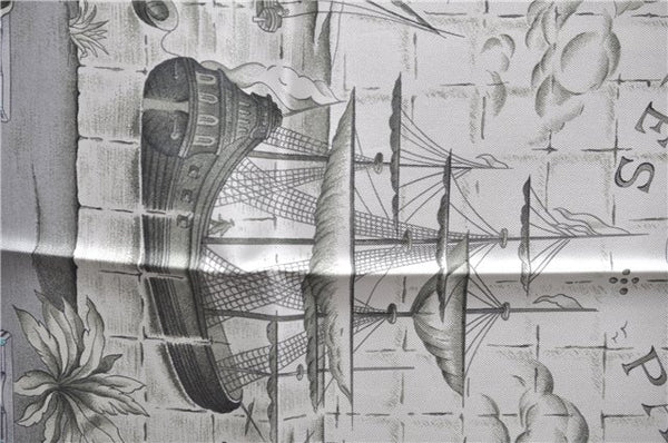 Authentic HERMES Carre 90 Scarf "AZVLEJOS" Silk Gray 5455D