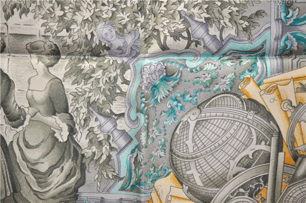 Authentic HERMES Carre 90 Scarf "AZVLEJOS" Silk Gray 5455D