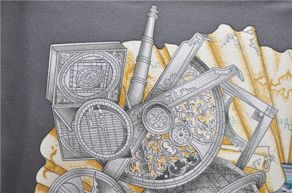 Authentic HERMES Carre 90 Scarf "AZVLEJOS" Silk Gray 5455D