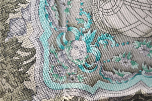 Authentic HERMES Carre 90 Scarf "AZVLEJOS" Silk Gray 5455D