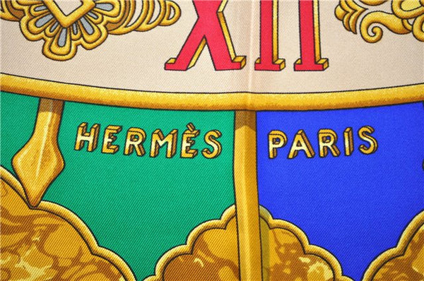 Authentic HERMES Carre 90 Scarf "CARPE DIEM" Silk Red Yellow 5456D