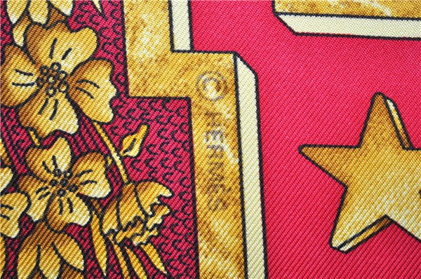 Authentic HERMES Carre 90 Scarf "CARPE DIEM" Silk Red Yellow 5456D