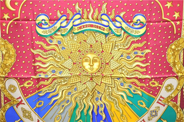 Authentic HERMES Carre 90 Scarf "CARPE DIEM" Silk Red Yellow 5456D