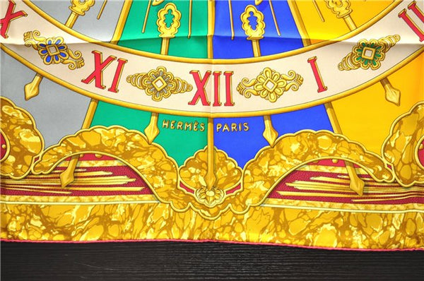 Authentic HERMES Carre 90 Scarf "CARPE DIEM" Silk Red Yellow 5456D