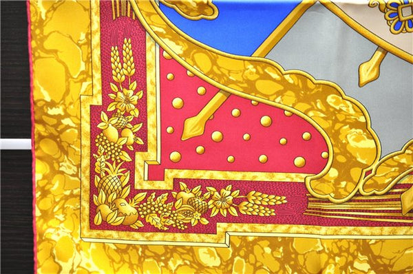 Authentic HERMES Carre 90 Scarf "CARPE DIEM" Silk Red Yellow 5456D