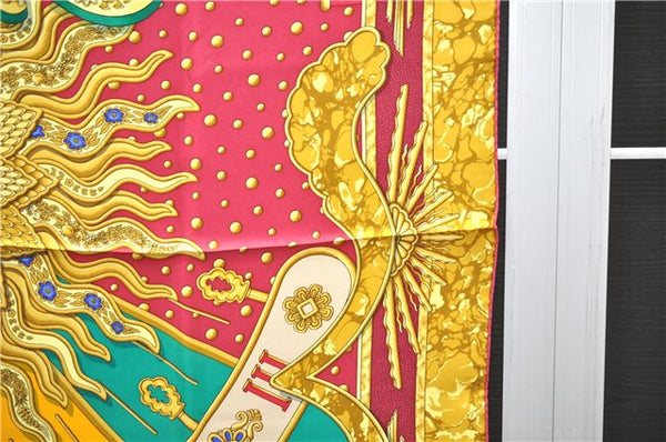 Authentic HERMES Carre 90 Scarf "CARPE DIEM" Silk Red Yellow 5456D