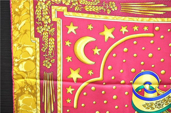 Authentic HERMES Carre 90 Scarf "CARPE DIEM" Silk Red Yellow 5456D