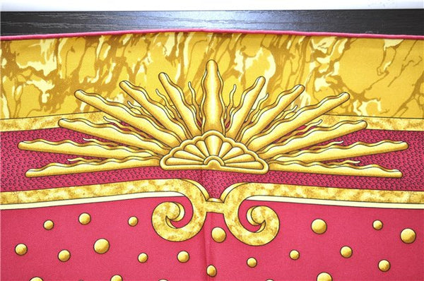 Authentic HERMES Carre 90 Scarf "CARPE DIEM" Silk Red Yellow 5456D