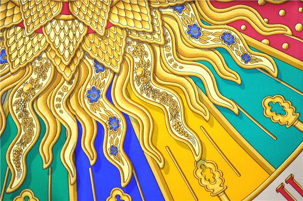 Authentic HERMES Carre 90 Scarf "CARPE DIEM" Silk Red Yellow 5456D