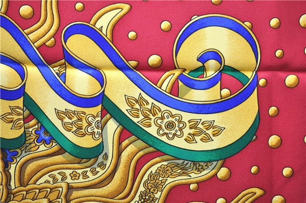 Authentic HERMES Carre 90 Scarf "CARPE DIEM" Silk Red Yellow 5456D