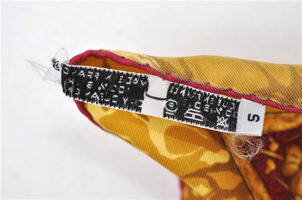 Authentic HERMES Carre 90 Scarf "CARPE DIEM" Silk Red Yellow 5456D