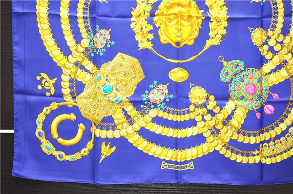 Authentic HERMES Carre 90 Scarf "KOSMIMA" Silk Blue 5457D