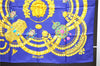 Authentic HERMES Carre 90 Scarf "KOSMIMA" Silk Blue 5457D